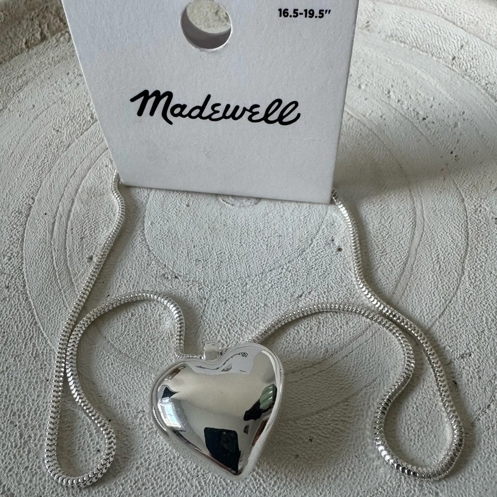 Madewell Puffy Silver Heart Necklace - Picture 4 of 5